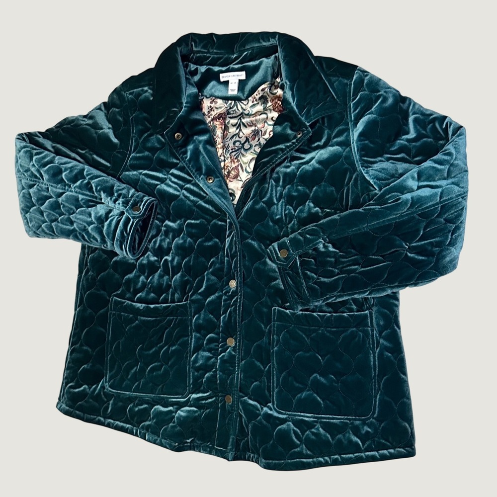 Canyon Retreat Green Velvet Barn Jacket Size XL Denim & Co Quilted Chore Coat